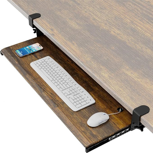 AX WABER Keyboard Tray Under Desk Pull Out with Extra Sturdy C Clamp Mount System, 32.8 (38 inch Including Clamps) x 12 Inch Slide-Out Platform Computer Drawer for Typing Vintage AX01WG202