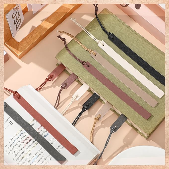 Kosiz 12 Pcs Leather Bookmarks Colorful Engravable Blank Leather Bookmarks Back to School Gifts for Men Women Teachers Students Book Lovers Reading Supplies(Black and Brown)