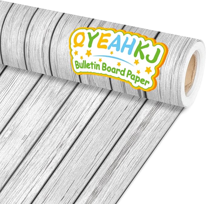 Qyeahkj Wood Grain Bulletin Board Paper Roll Rustic Bulletin Board Background Paper Gray Fade Resistant Classroom Decoration Poster Art Craft Home Wall Education Decor Supplies 17.7in x 20ft