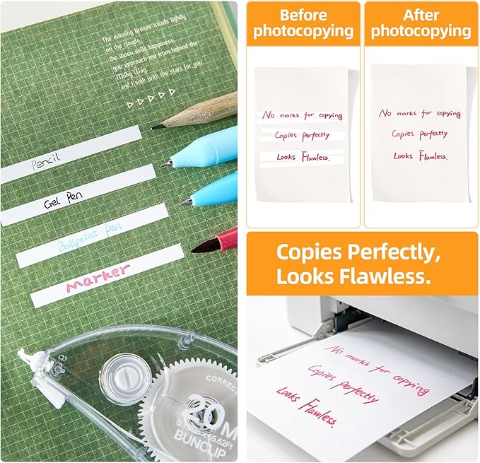 White Correction Tape, 10 Pack Bulk, Extra Long 65.62 Feet x 0.197 Inch, Strong Covering Power for Instant Corrections, Clear for Writing & No Marks for Copying, for School and Office