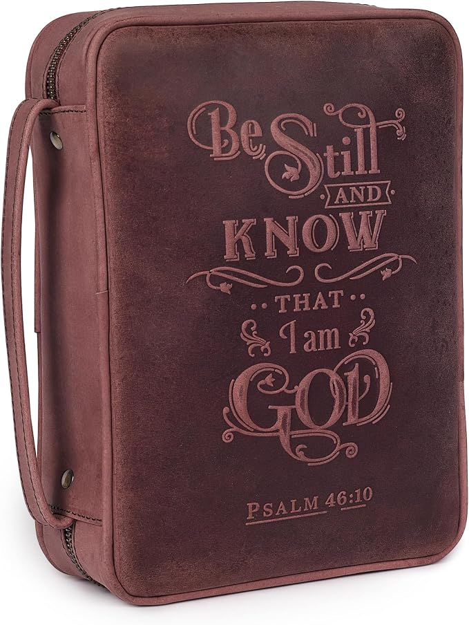 LEATHER VILLAGE Handmade Vintage Leather Embossed Bible Cover for Men & Women - Large Protective Bible Case & Organizer for Church, Travel & Study Christian Religious Antique Bookmark - Fuchsia
