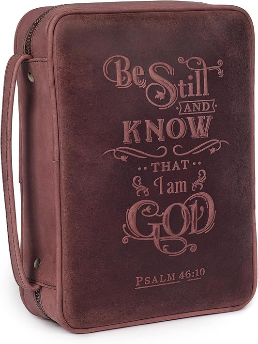 LEATHER VILLAGE Handmade Vintage Leather Embossed Bible Cover for Men & Women - Large Protective Bible Case & Organizer for Church, Travel & Study Christian Religious Antique Bookmark - Fuchsia