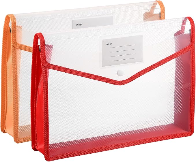 PATIKIL Plastic Expanding File Folders, 2 Pack A4 File Folder Envelopes Letter Size Document Organizer Supplies with Snap Closure for Classroom Office, Red/Orange, Horizontal
