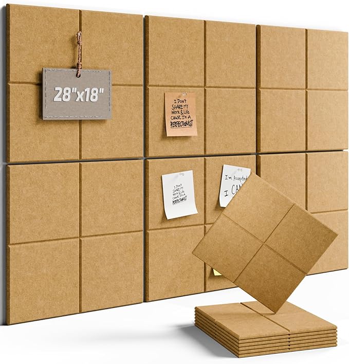 Fluxynara Felt Bulletin Board Tiles -28"x18" Cork Board Alternative for Office Decor, Push Pin Board Wall Organizer 6-Pack - Longan Tan