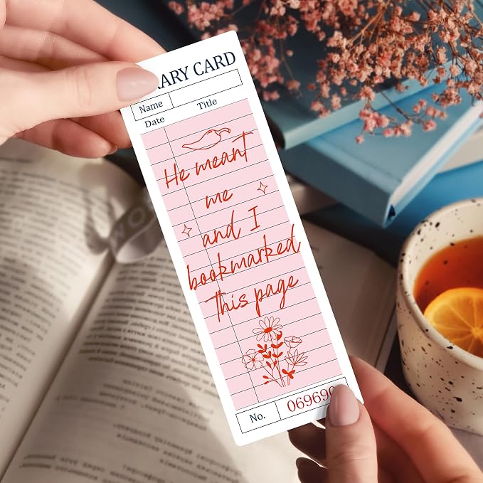 Vintage Bookmark Bulk Gifts - 100 Pcs Pink Library Card Paper Bookmarks for Women Girls Students Book Lovers Retro Quote Page Clips School Reading Accessories Bookish Birthday Graduation Gift