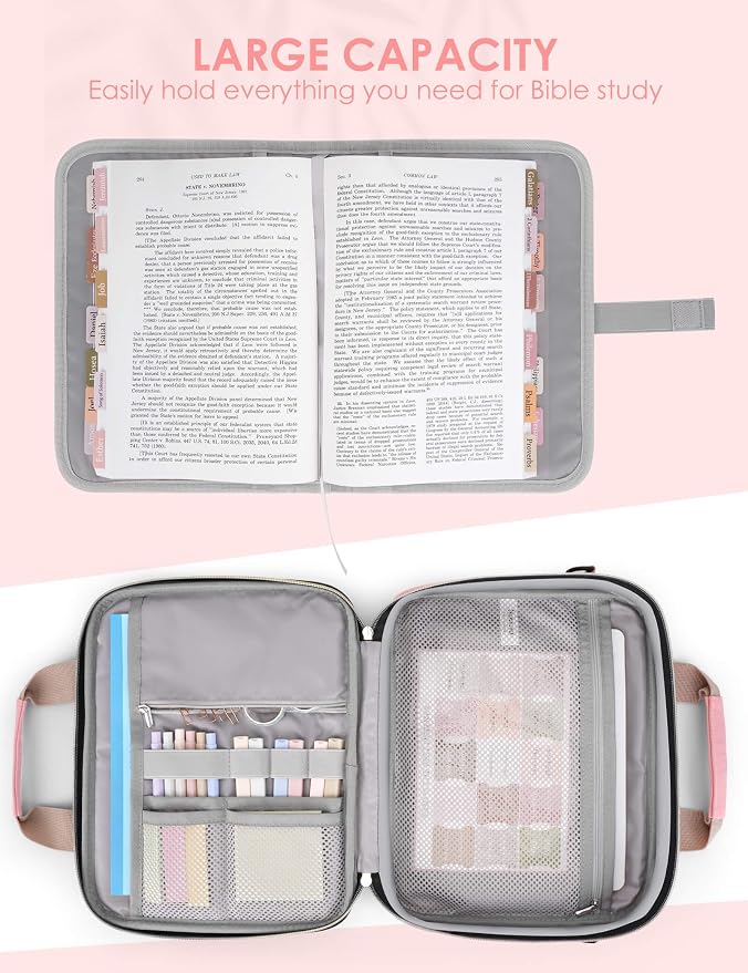 heouvo Bible Cover Case for Women with No Bleed Highlighters Pens and Bible Tabs, Large Bible Bag Case with Add-On Book Cover, Bible Study Supplies Bible Journaling Kit