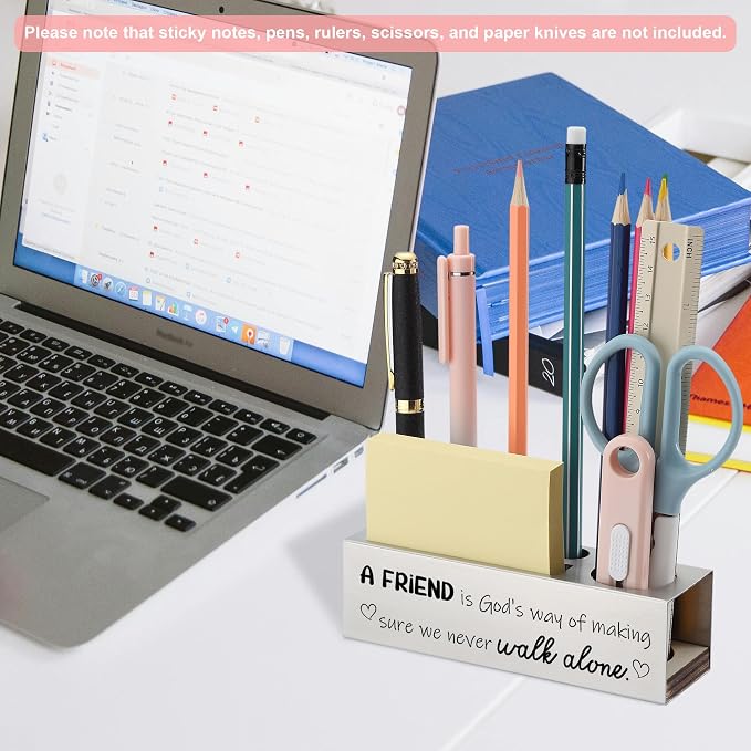 Christian Friendship Pencil Holder for Desk, Engraved Bible Quote Gift for Women Men, Religious Office Organizer for Pens Notes Scissors, Inspirational Christian Decor for Friend Coworker - FBA396