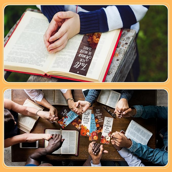 Dispowreath 60 Pcs Fall for Jesus He Never Leaves Religious Christian Bookmarks Church Bookmarks Gift for Men Women Church Home