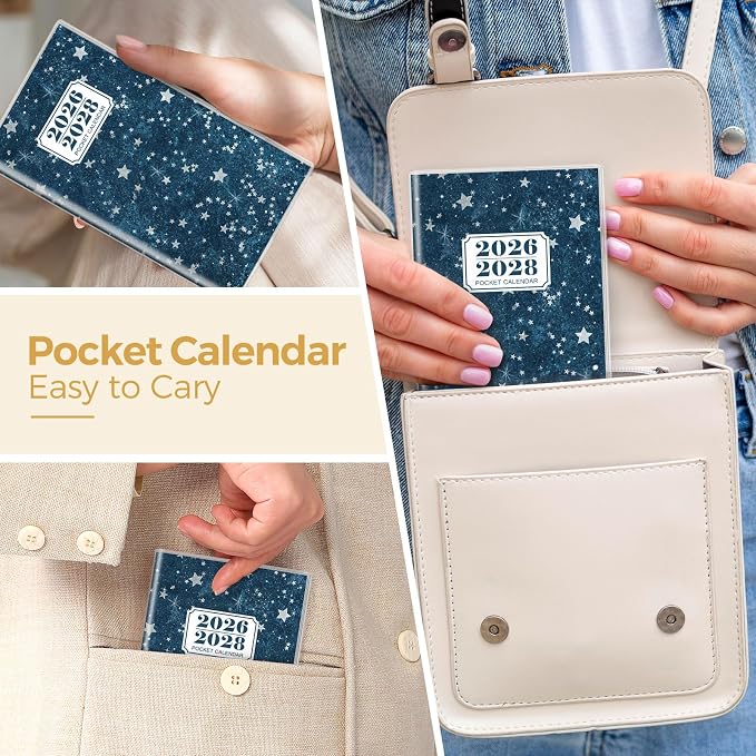 SKYDUE Pocket Calendar 2026-2028, Pocket Monthly Planner Jul 2026 - Dec 2028 for Purse, 6.7" X 3.8" 30-Month Small Planner, Academic Year Calendar, Compact Design with Plastic Sleeve