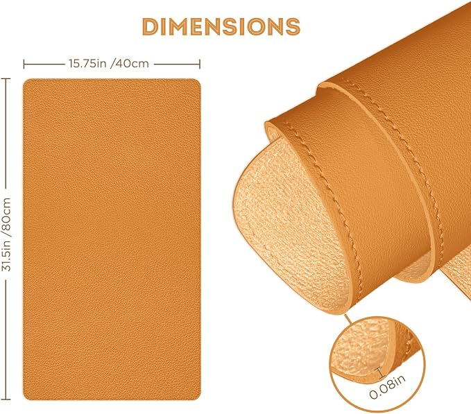 FTC PU Leather Desk Pad & Desk Blotter, Non-Slip Flannelette Base, Stitched Desk Mat for Keyboard, Mouse & Writing, Home or Office (Camel, 31.5” x 15.75”)