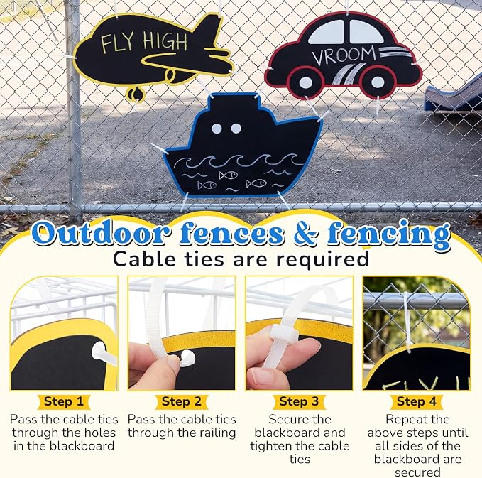 MotiMind 3 Pcs Giant Outdoor Chalkboard for Kids Suitable Indoor and Outdoor Use, Weatherproof Large Black Chalkboard Panels for Wall Back to School Decorations (Vehicle Shapes)