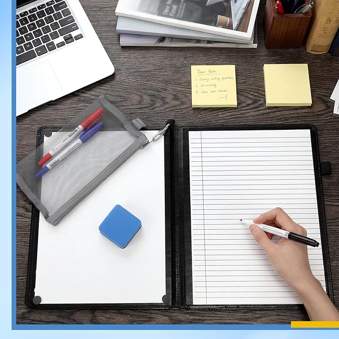 Feifeiya 6 Sides Dry Erase Notebook Portable Whiteboards Notebook Small Reusable College Ruled Lined Board Folding Mini Travel Dry Erase White Board for Office Study(Black,A4: 9 x 12 Inches)