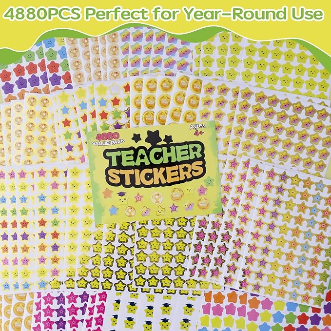 Reward Stickers for Kids Classroom - 4880 Teacher Stickers for Classroom Reward, Motivational for Students (Teacher Stickers)