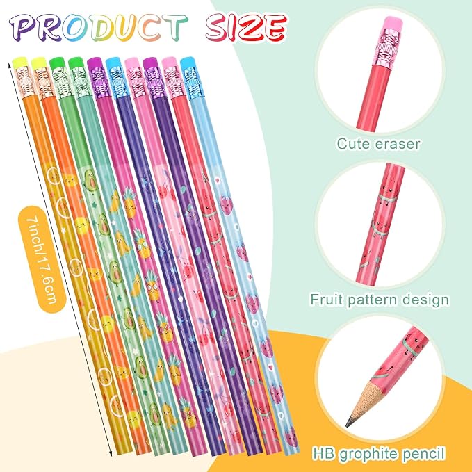 Teling 80 Pcs Scented Bookmarks and Pencils with Cute Toppers Set Fun Pencils Fruit Food Theme Scratch and Sniff Bookmarks Cartoon Pen Toppers Study Supplies(Novel Style)