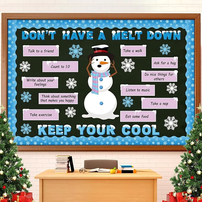 Winter Mental Health Bulletin Board Set Christmas Emotion Motivational Classroom Decorations Snowman Emotional Regulation Strategies Snowflakes Cutouts for Door Wall School Office Supplies