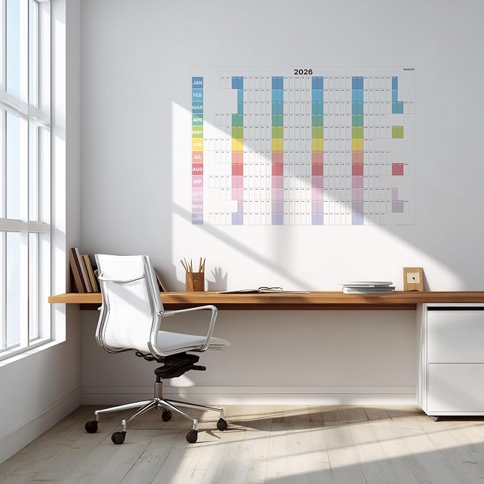 PACKLIST® 2026 Yearly Wall Calendar Large Planner - 33 x 24 Inches Full Year Poster with Vertical Weekly Columns | Giant Academic, Home & Office Wall Organizer