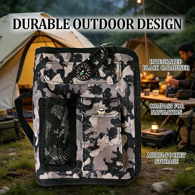 Bible Cover Case for Men Women Grey Camo Medium Book Bible Cover with Durable Handle Quilted Carrying Case Prayer Church Scripture Tote Bible Case Scout Book Cover with Compass Carabiner Camouflage