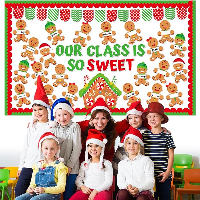 gisgfim Christmas Gingerbread Bulletin Board Decorations Gingerbread Man House Paper Cutouts Xmas Winter Holiday Bulletin Board Decor for Classroom Door Blackboard School Home Wall Decor Supplies
