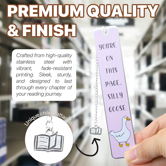 Silly Goose Bookmark, Cute Funny Bookmarks for Women Metal Book Mark Pink Bookworm Bookmark Bookish Accessories Cool Gifts for Book Lovers Reading Club Christmas Birthday Present (Blush Pink)