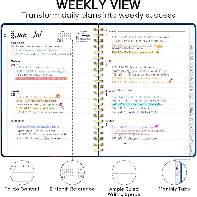 Academic Planner 2026-2027, Weekly and Monthly Calendar Book, July 2026 – June 2027, Hardcover Planner with Tabs, Perfect for Teachers, Students, Women & Men, A4 (8.5" x 11") - Night Peak