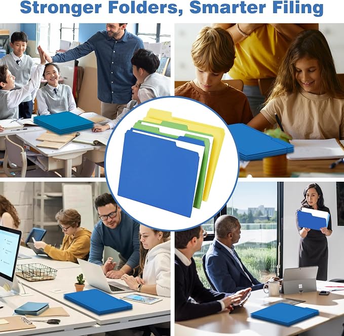 Blue Folders File Folders 100-Pack Letter Size 8.5" x 11" Blue Colored Folder with 1/3-Cut Tabs Durable Pressboard Folders for Office, School, Home, Business Filing Supplies, Made in USA