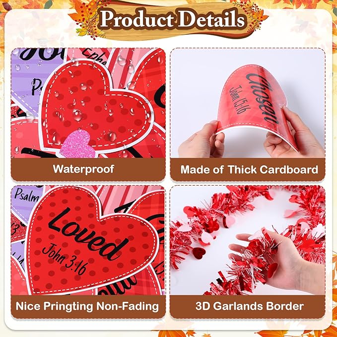 Pasimy Religious Valentine's Day Bulletin Board Set 3D Valentines Christian Classroom Decorations Bible Verse Cross God Says You are Bulletin Board Cutouts for Church Library Sunday School Supplies
