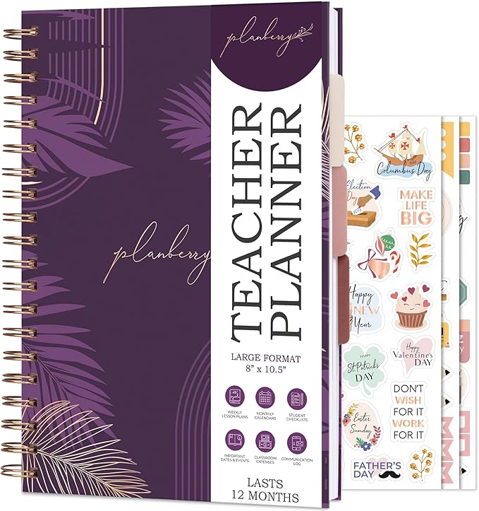 PLANBERRY Teacher Planner – Undated School Year Plan Book for Teachers with Calendars & Lesson Plans – Planner for Classroom Organization & Homeschool – 8”x10.5” Hardcover (Mulberry Velvet)