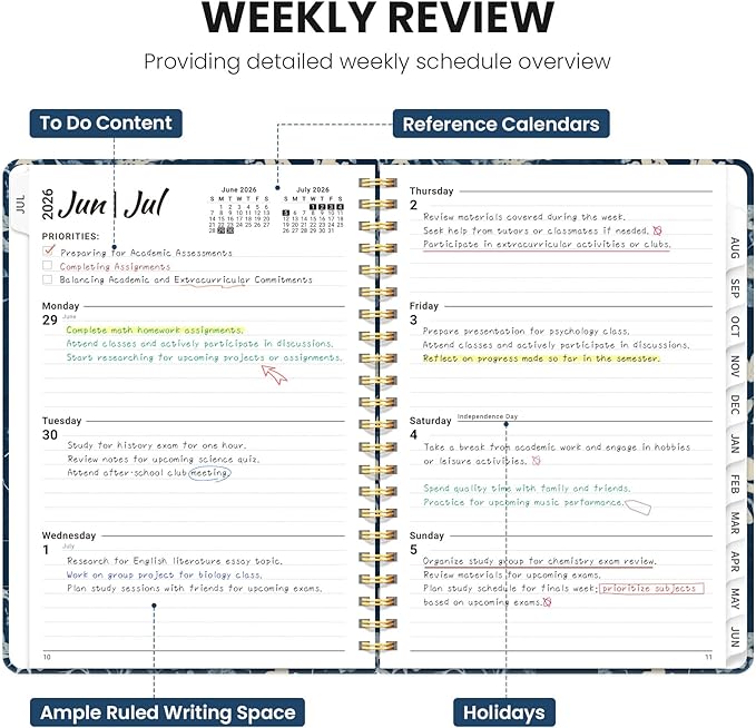 Planner 2026-2027, Monthly and Weekly Academic Planner July 2026 - June 2027, Hardcover Student Teacher Planning Agenda Calendar Book with Tabs, Perfect for Office School Supplies, A5 (6.3" x 8.5") - Rustic Bloom