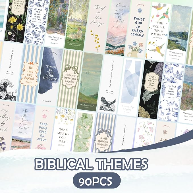 90 Pcs Bible Bookmark, Aesthetic Floral Christian Paper Bookmark for Women, Inspirational Bible Verse Book Mark for Reading Lovers Church Accessories Gift
