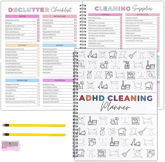 ADHD Cleaning Planner for Adults – Undated Daily, Weekly & Monthly Cleaning Schedule & Checklist – Household Chores Organizer Notebook for Home（2 pack）