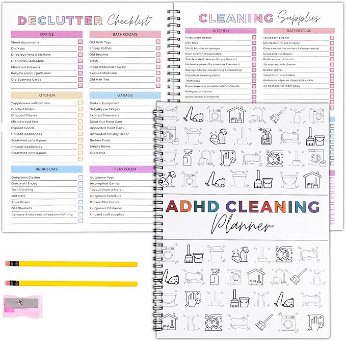 ADHD Cleaning Planner for Adults – Undated Daily, Weekly & Monthly Cleaning Schedule & Checklist – Household Chores Organizer Notebook for Home Management, Routine Tracking & Family Cleaning Tasks