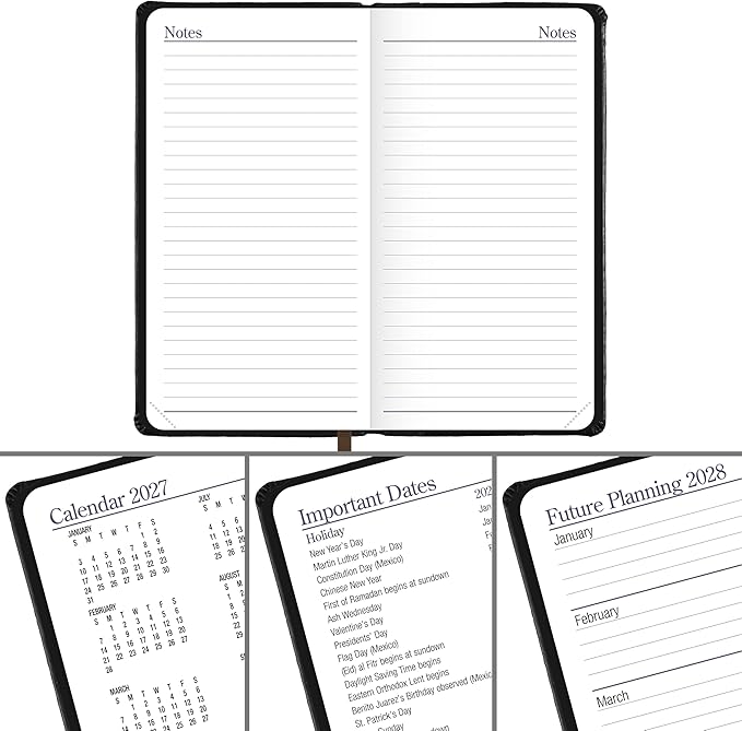 AT-A-GLANCE 2027 Planner, Weekly & Monthly, 3" x 6", Pocket Size Fine Diary, Faux Leather Hardcover, Black Brown (74020527)