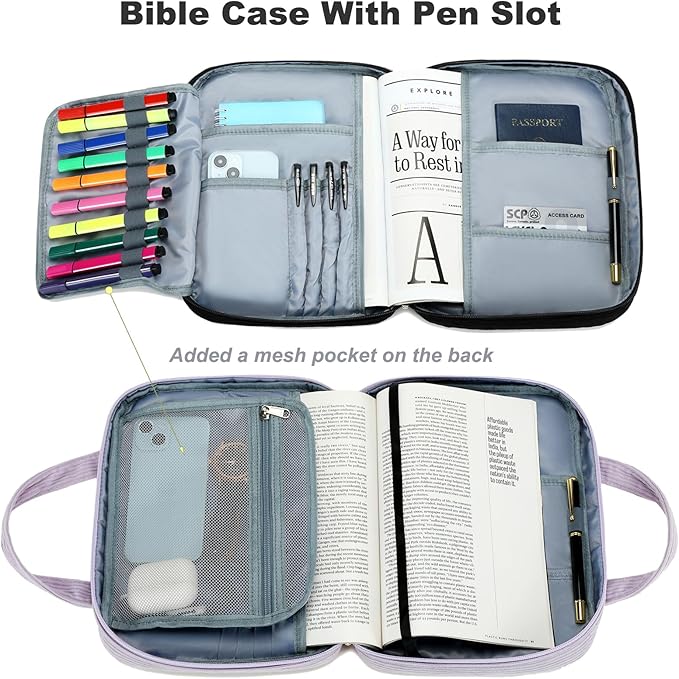 Octsky Bible Cover Case for Women Bible Organizer Book Carrying Bag for Medium and Large Bibles, Purple
