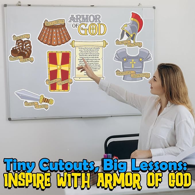 Fun Express Armor of God Cutouts - Set of 6 - Sunday School and Religious Classroom Decor - VBS Vacation Bible School Supplies/Decor