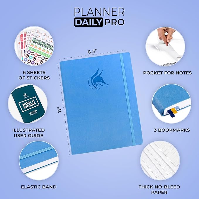 Clever Fox Planner Daily PRO - 8.5 x 11" A4 Size Daily Life Planner and Gratitude Journal to Increase Productivity, Time Management and Hit Your Goals - Undated - Lasts 3 Months (Blue)