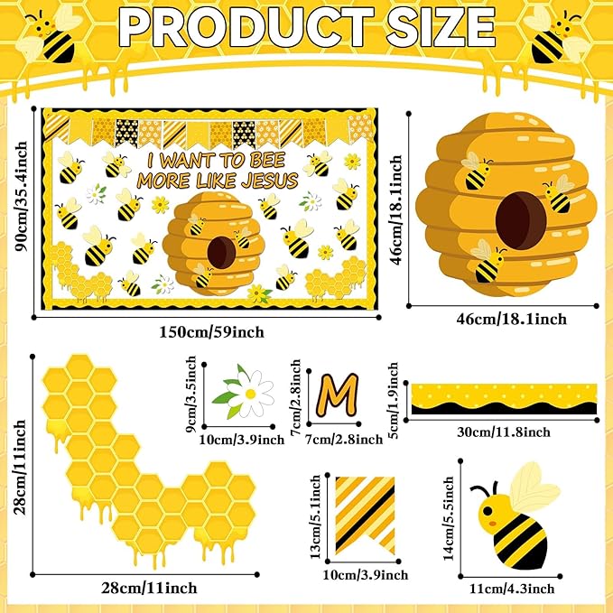 76 PCS Bee Bulletin Board Classroom Set I Want to Bee More Like Jesus Bulletin Board Spring Religious Christian Theme Birthday Decor for Back to School Home Preschool Office Door Wall Supplies