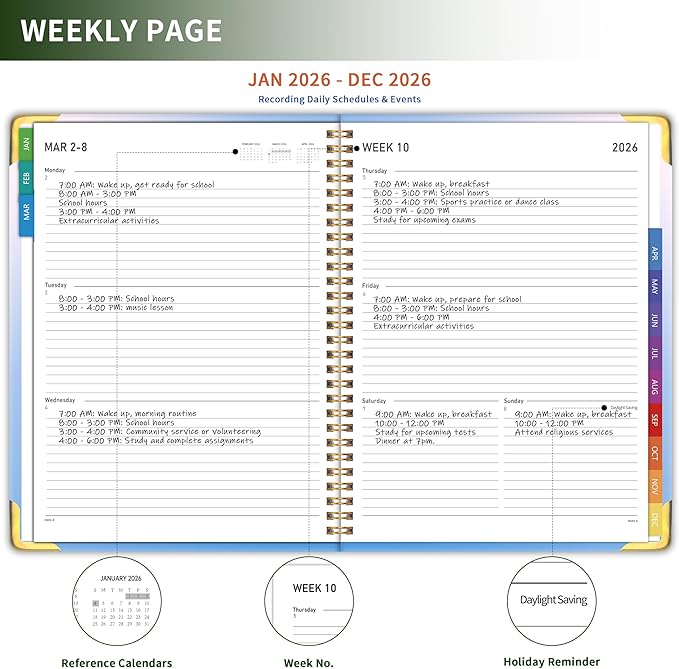 Planner -2026, Hardcover Weekly & Monthly Calendar Planner, January 2026 - December 2026, 6" x 8", Daily Agenda Book with Colorful Tabs, College Organizer Notebook, School & Work Supplies for Student Teacher Classroom