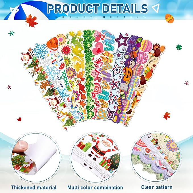 240 Pcs 236ft Holiday Bulletin Board Borders Colorful Rainbow Scalloped Border Trim Bulk Bulletin Decor for Classroom Back to School Decor(Assorted)