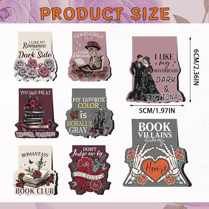 Wxiben Dark Romance Magnetic Bookmark - 8 PCS Gothic Magnetic Bookmarks Skeleton Flower Book Mark Magnets Romantasy Page Marker Clip Gift for for Women Girls Dark Romance Reader Students Teachers