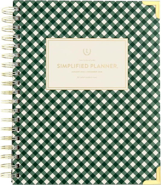Simplified 2026 12-Month Spiral Weekly Planner — Camp Gingham — January 2026 - December 2026, Calendar Year Organizer with Stickers, Pockets, and Keepsake Box