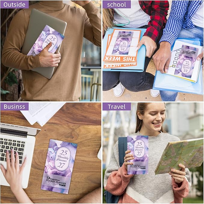 2025-2027 Monthly Pocket Planner/Calendar , 2 Year Half Pocket Small Size Academic Planner With Daily Quotes Hardcover Agenda Book Perfect Organizer for Purse,Planning, Organizing, and Office Use (Starry Sky Purple+Starry Sky Green)