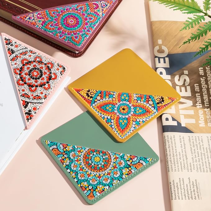 6 PCS Diamond Art Painting Bookmarks, DIY Diamond Art Bookmarks for Book Lovers 5D Bookmark Triangle Making Corner Bookmark Kits for Kids Adults Home Office Beginner Adults Gift