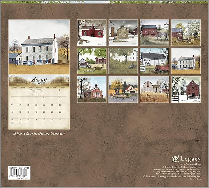 Legacy Publishing Group 2026 Wall Calendar 12-Month Schedule Organizer 12 x 13 Inch Paper With Brass Grommet The Road Home