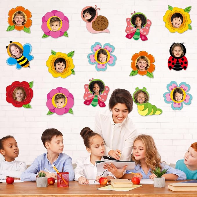 60pcs Summer Flower Theme Cutouts Flowers Bulletin Board Decorations Colorful Floral Insect Paper Cutouts Summer Classroom Decor for Back to School Boy Girl DIY Craft Photo Wall Door Party Supplies