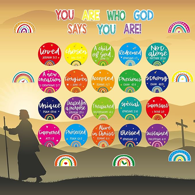 Christian Bulletin Board Decorations - Bible Verses Inspirational Bulletin Board Sets Motivational Cutouts God Says You are Religious Classroom Wall Decor for School Home Church Supplies (Bright)