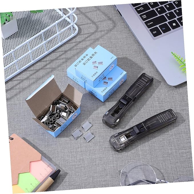 Multi-Function Reusable Clamp Stapler with 200pcs Refill Clips Portable Hand Stapler for Document Binding and Office Filing Organization with Clip Dispensers for School and Work