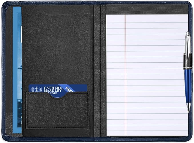 Padfolio Binder A5 Document Organizer with Refillable Lined Notepad, Junior Size Folder Portfolio for Men Women, Navy Blue