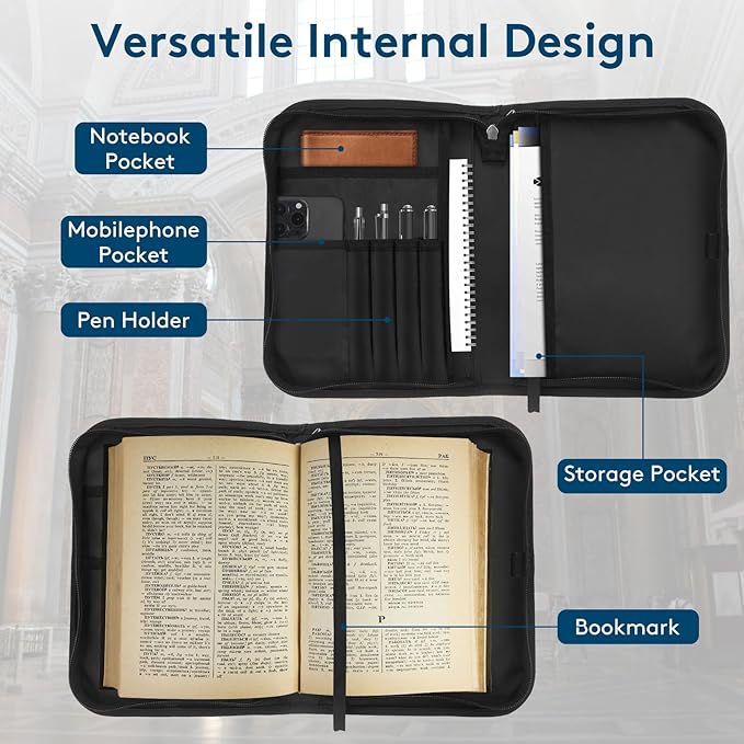 Bible Cover, Bible Carrying Book Case for Men,Protective Bible Organizer Holder Bag with Handle and Zippered Pocket, Christian Gift for Girls Boy (Blue Lion, L)