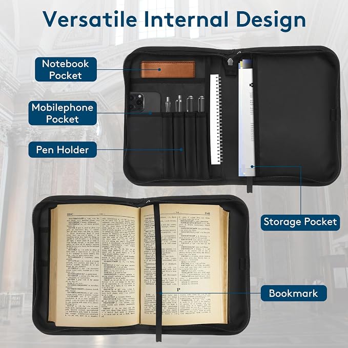 Bible Cover, Bible Carrying Book Case for Men,Protective Bible Organizer Holder Bag with Handle and Zippered Pocket, Christian Gift for Girls Boy (Blue Lion, XL)