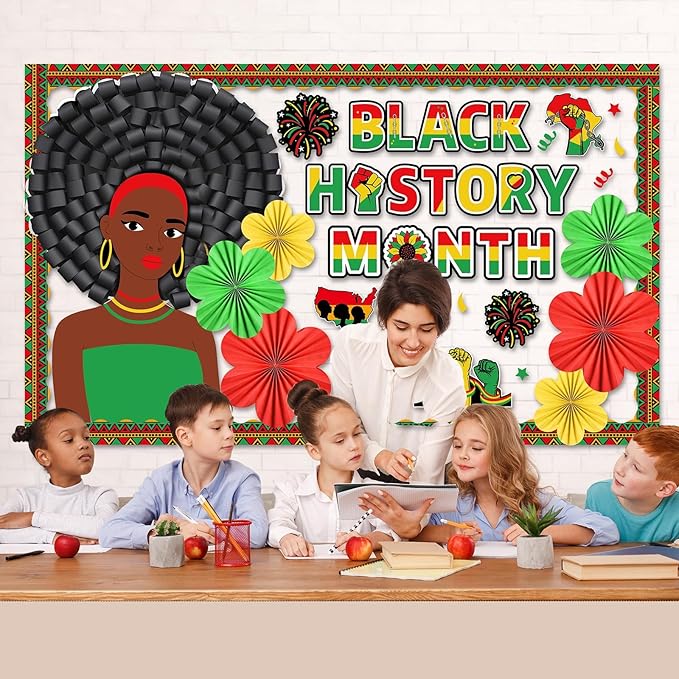 Black History Month Bulletin Board Classroom Decoration Black History Paper Cutouts 3D African American Inspirational Paper Fans for Happy Juneteeth Classroom School Chalkboard Wall Decor Supplies